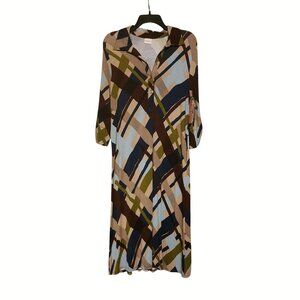 Geometric Print Merona Womens Shirt Dress With Button Sleeves - L